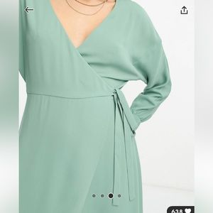 ASOS Design Wrap Midi Dress in Sage Green